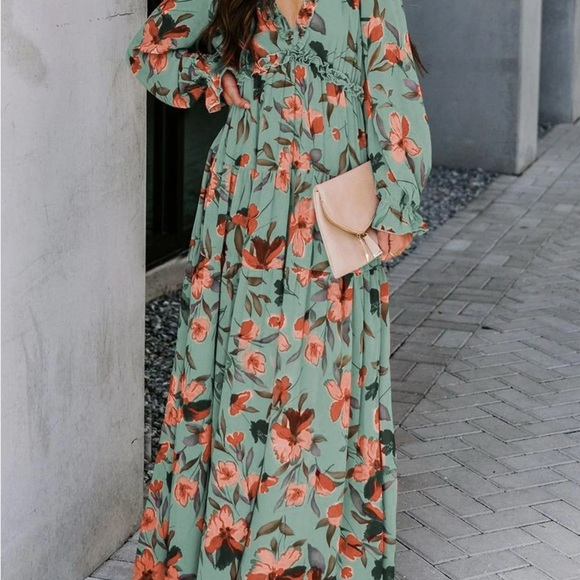 Orange Long Sleeve Bishop Sundress for Wedding Guest - Picture 2 of 9